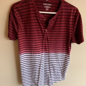 Striped short sleeve 1/4 button up